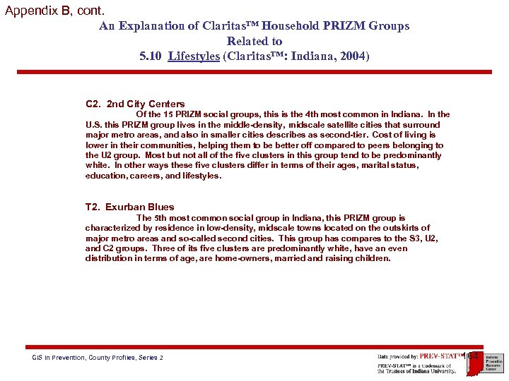 Appendix B, cont. An Explanation of Claritas™ Household PRIZM Groups Related to 5. 10