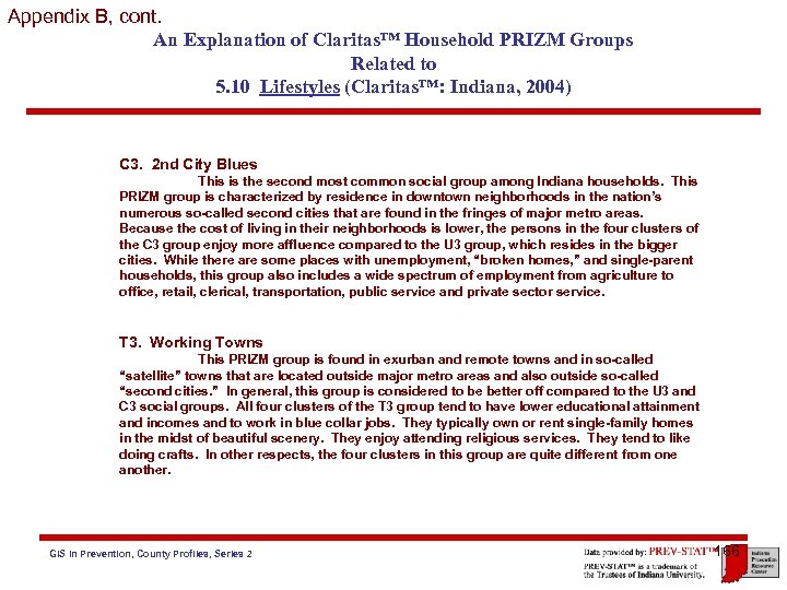 Appendix B, cont. An Explanation of Claritas™ Household PRIZM Groups Related to 5. 10