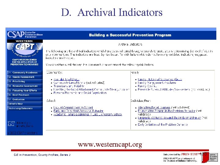 D. Archival Indicators www. westerncapt. org GIS in Prevention, County Profiles, Series 2 170
