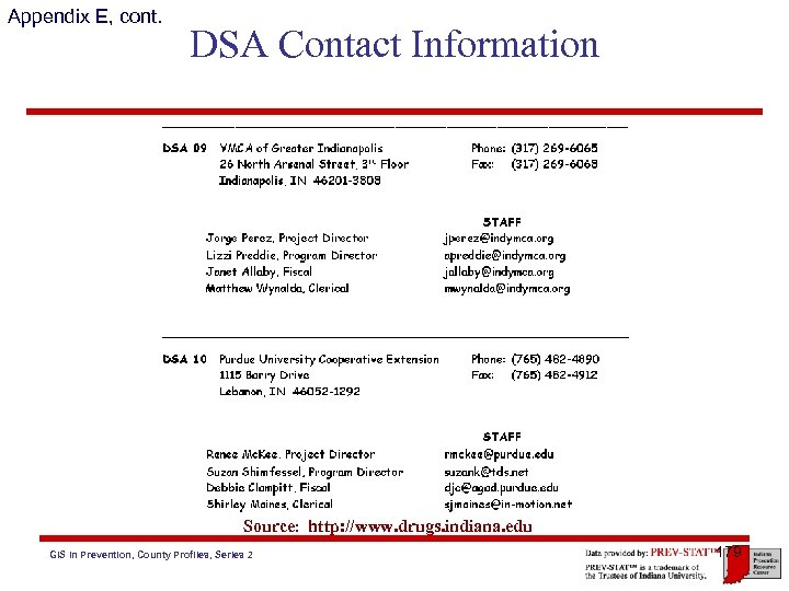 Appendix E, cont. DSA Contact Information Source: http: //www. drugs. indiana. edu GIS in