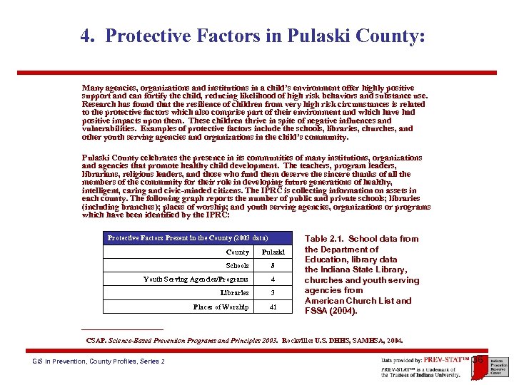 4. Protective Factors in Pulaski County: Many agencies, organizations and institutions in a child’s