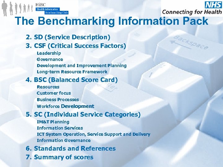 The Benchmarking Information Pack 2. SD (Service Description) 3. CSF (Critical Success Factors) Leadership