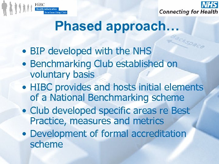 Phased approach… • BIP developed with the NHS • Benchmarking Club established on voluntary