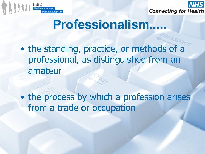 Professionalism. . . • the standing, practice, or methods of a professional, as distinguished