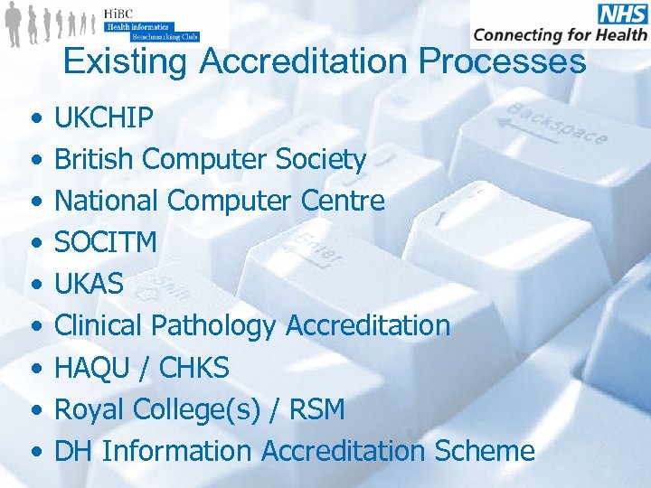 Existing Accreditation Processes • • • UKCHIP British Computer Society National Computer Centre SOCITM