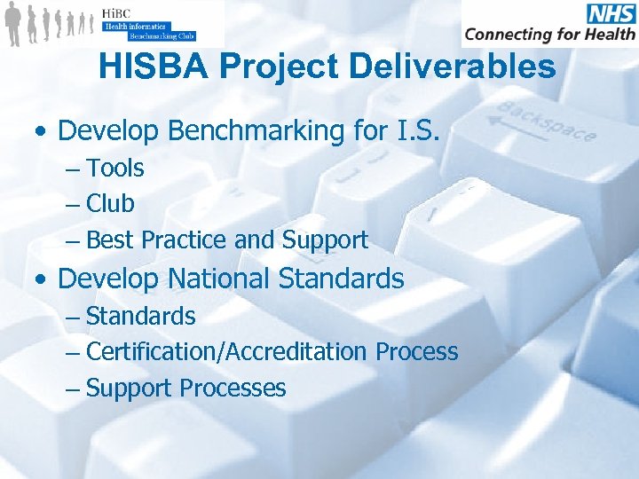 HISBA Project Deliverables • Develop Benchmarking for I. S. – Tools – Club –