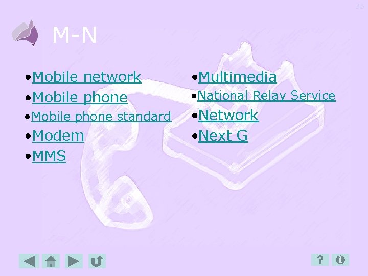 35 M-N • Mobile network • Mobile phone standard • Modem • MMS •