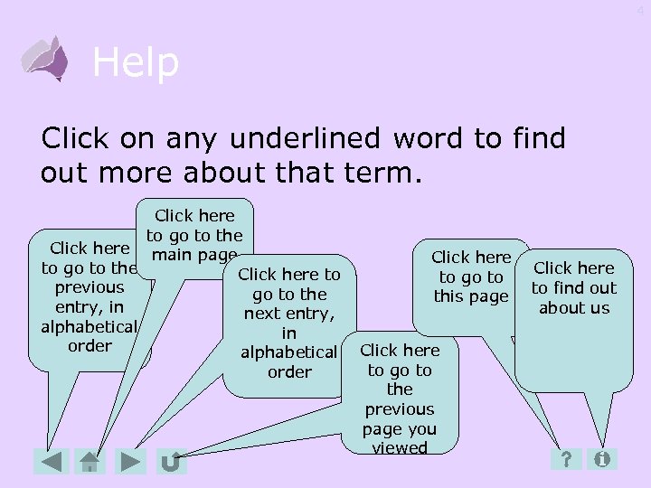 4 Help Click on any underlined word to find out more about that term.