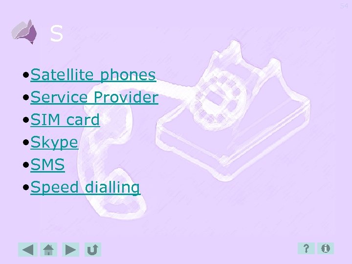 54 S • Satellite phones • Service Provider • SIM card • Skype •
