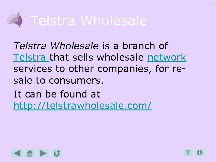 65 Telstra Wholesale is a branch of Telstra that sells wholesale network services to