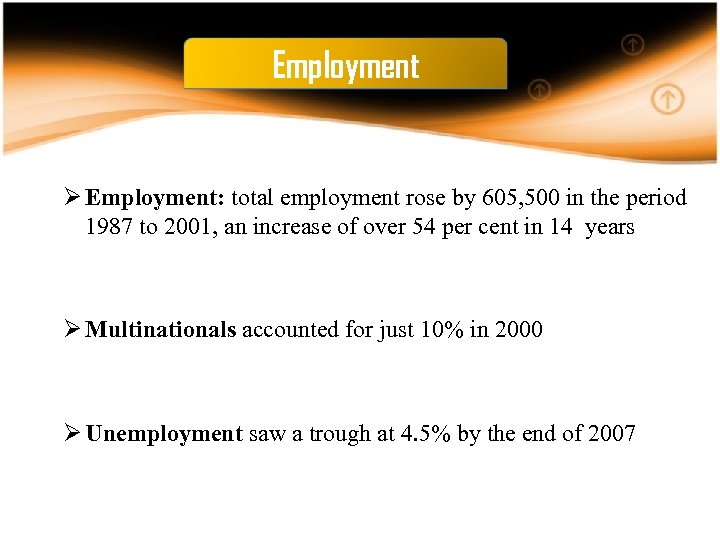 Employment Ø Employment: total employment rose by 605, 500 in the period 1987 to