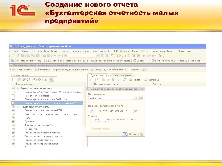 Создание нового отчета «Бухгалтерская отчетность малых предприятий» 