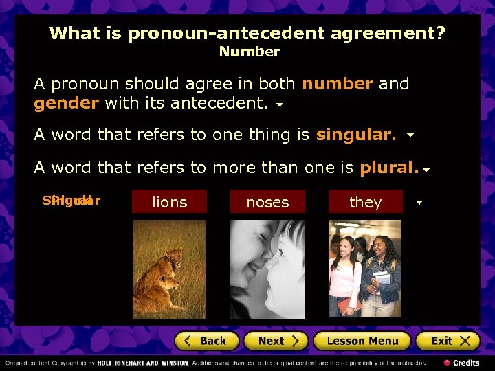 What is pronoun-antecedent agreement? Number A pronoun should agree in both number and gender