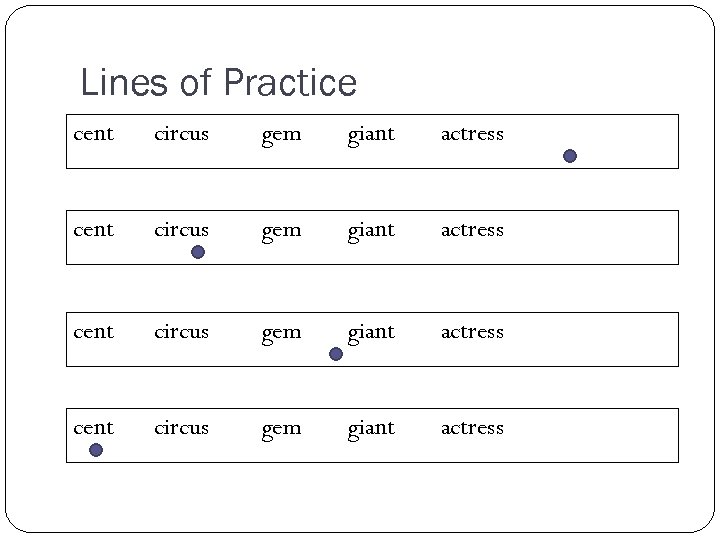 Lines of Practice cent circus gem giant actress 