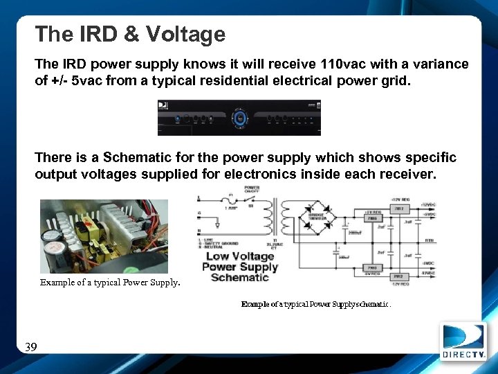 The IRD & Voltage The IRD power supply knows it will receive 110 vac