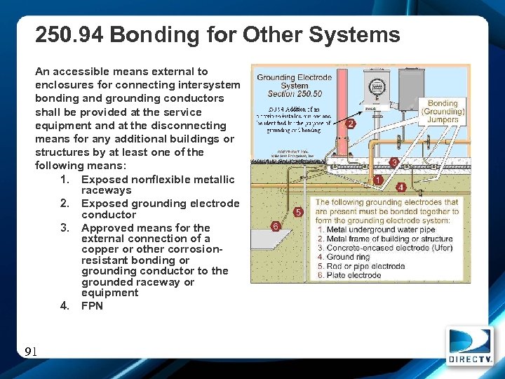 250. 94 Bonding for Other Systems An accessible means external to enclosures for connecting
