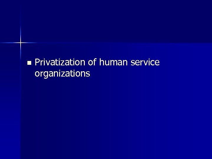 n Privatization of human service organizations 