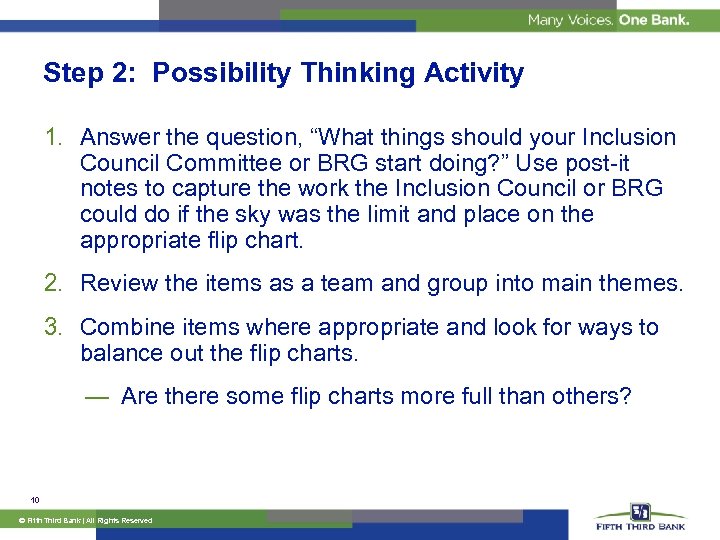 Step 2: Possibility Thinking Activity 1. Answer the question, “What things should your Inclusion