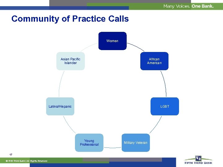 Community of Practice Calls Women Asian Pacific Islander African American Latino/Hispanic LGBT Young Professional
