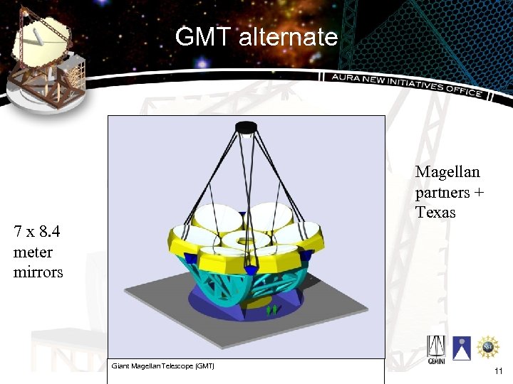 GMT alternate Magellan partners + Texas 7 x 8. 4 meter mirrors Giant Magellan