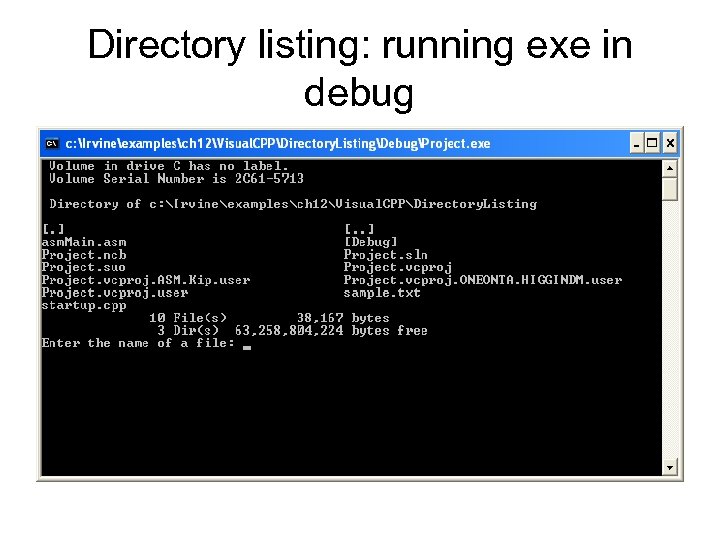 Directory listing: running exe in debug 