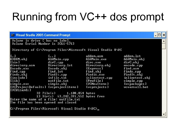 Running from VC++ dos prompt 