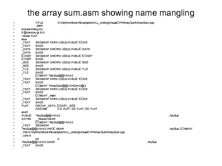 the array sum. asm showing name mangling • • • • • • •