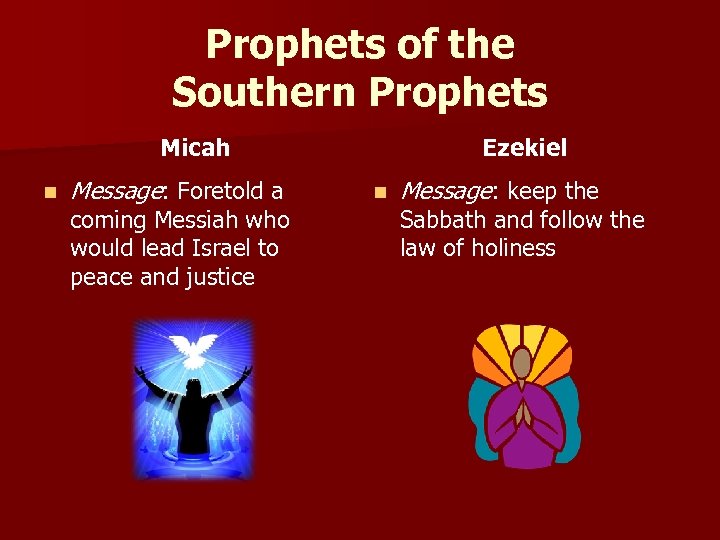 Prophets of the Southern Prophets Micah n Message: Foretold a coming Messiah who would
