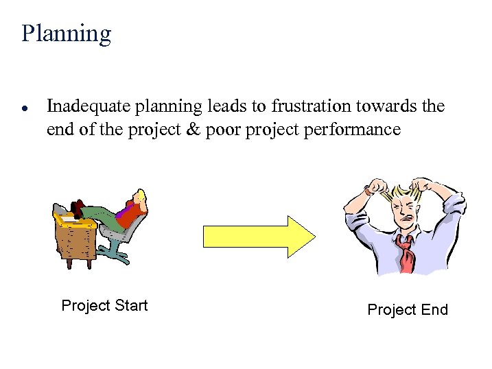 Planning l Inadequate planning leads to frustration towards the end of the project &