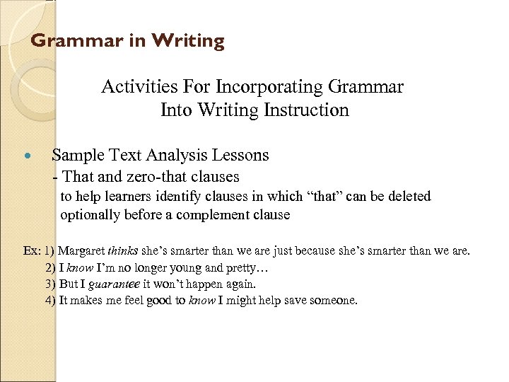 Grammar in Writing Activities For Incorporating Grammar Into Writing Instruction Sample Text Analysis Lessons