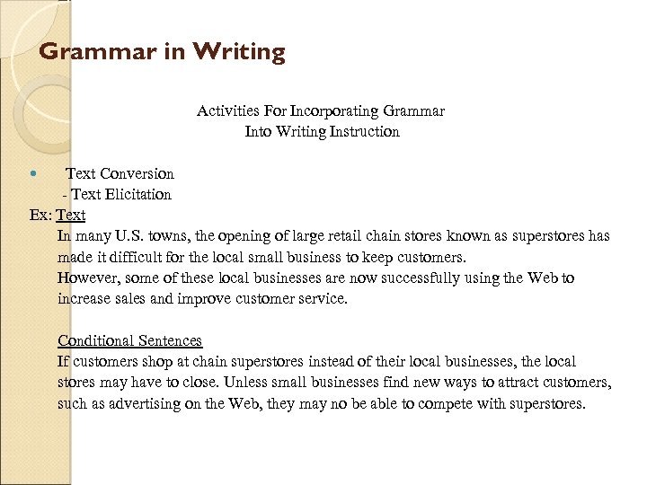 Grammar in Writing Activities For Incorporating Grammar Into Writing Instruction Text Conversion - Text