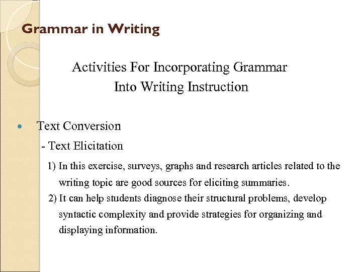 Grammar in Writing Activities For Incorporating Grammar Into Writing Instruction Text Conversion - Text