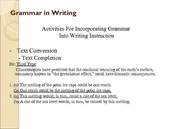 Grammar in Writing Activities For Incorporating Grammar Into Writing Instruction Text Conversion - Text