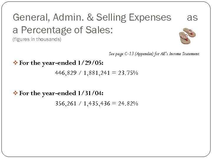 General, Admin. & Selling Expenses a Percentage of Sales: as (figures in thousands) See