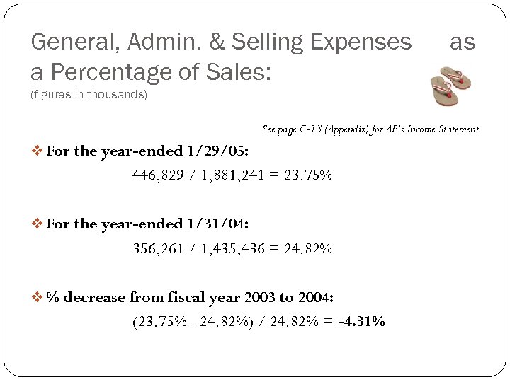 General, Admin. & Selling Expenses a Percentage of Sales: as (figures in thousands) See