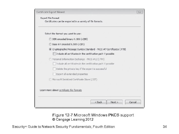 Figure 12 -7 Microsoft Windows PKCS support © Cengage Learning 2012 Security+ Guide to
