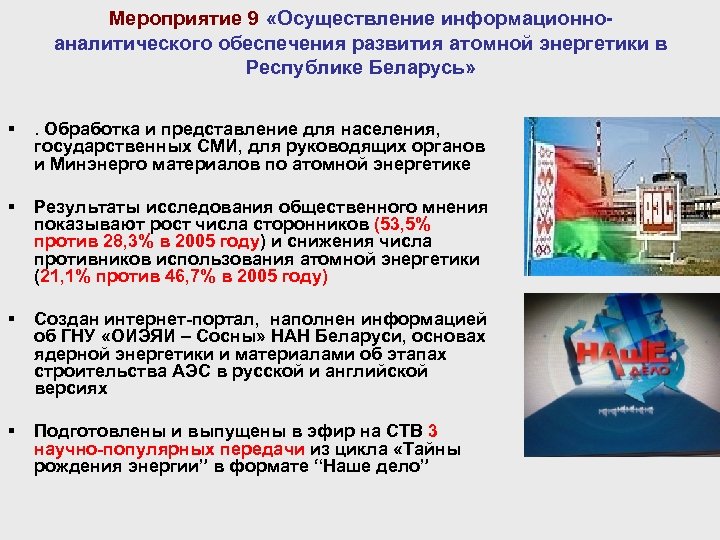 Мероприятие 9 «Осуществление информационноаналитического обеспечения развития атомной энергетики в Республике Беларусь» § . Обработка