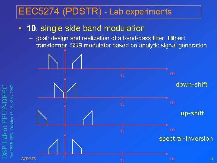 EEC 5274 (PDSTR) - Lab experiments • 10. single side band modulation – goal: