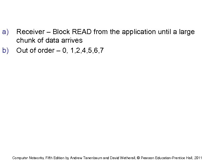 a) b) Receiver – Block READ from the application until a large chunk of