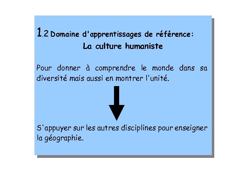 1. 2 Domaine d'apprentissages de référence: La culture humaniste Pour donner à comprendre le