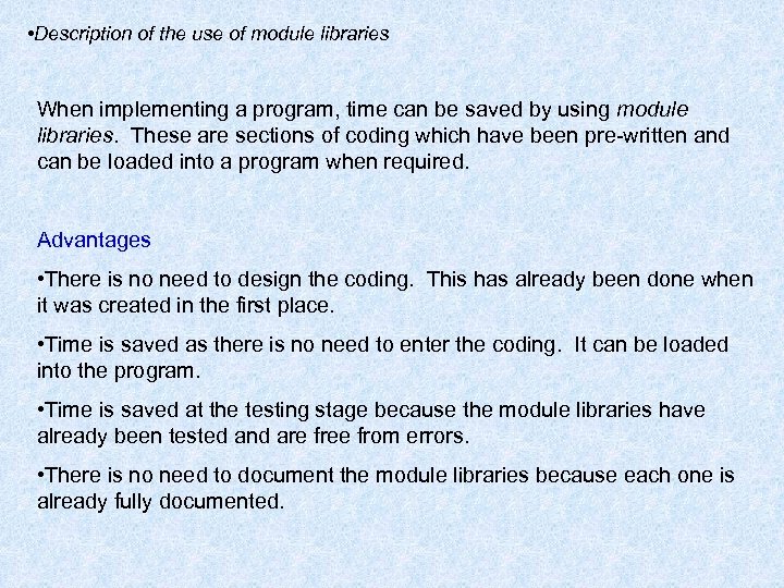  • Description of the use of module libraries When implementing a program, time