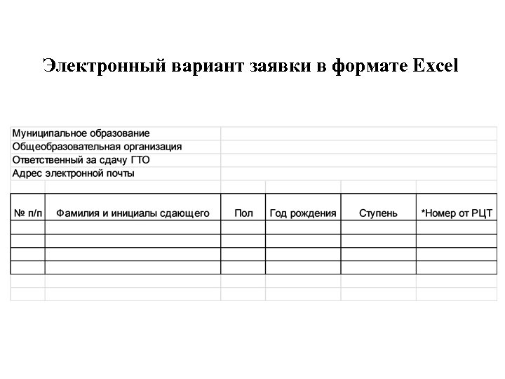 Электронный вариант заявки в формате Excel 