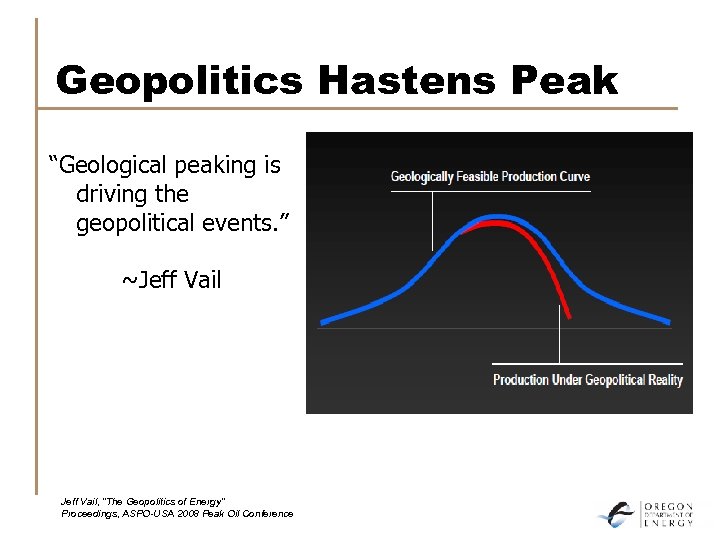 Geopolitics Hastens Peak “Geological peaking is driving the geopolitical events. ” ~Jeff Vail, ”The