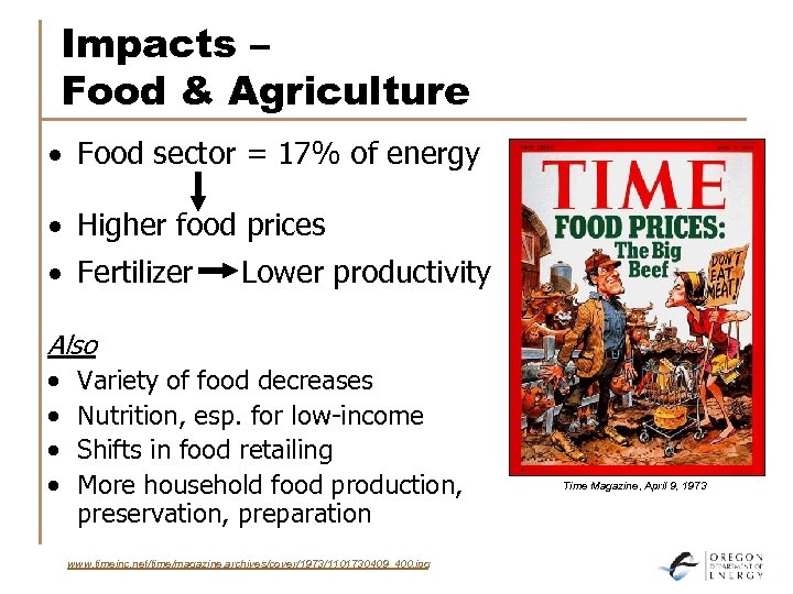 Impacts – Food & Agriculture · Food sector = 17% of energy · Higher