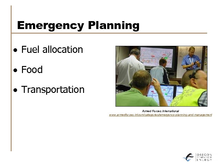 Emergency Planning · Fuel allocation · Food · Transportation Armed Forces International www. armedforces-intcom/categories/emergency-planning-and-management