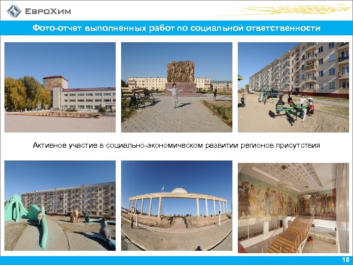 Фото-отчет выполненных работ по социальной ответственности Активное участие в социально-экономическом развитии регионов присутствия 18