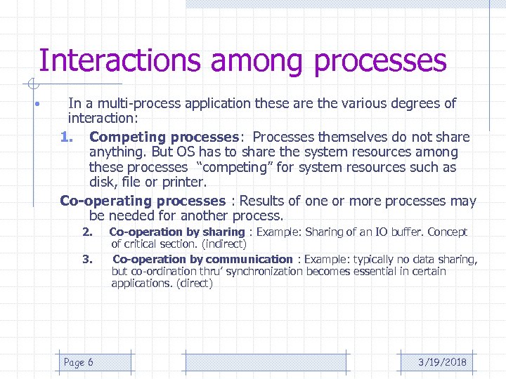 Interactions among processes • In a multi-process application these are the various degrees of