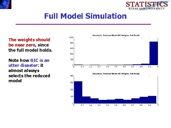 Full Model Simulation The weights should be near zero, since the full model holds.