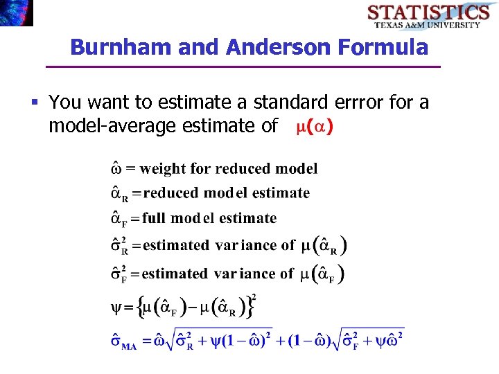 Burnham and Anderson Formula § You want to estimate a standard errror for a