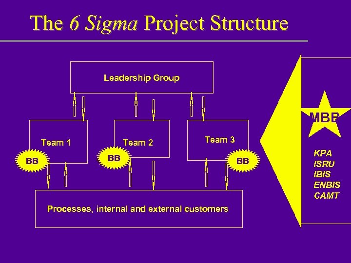 The 6 Sigma Project Structure Leadership Group MBB Team 1 BB Team 2 Team